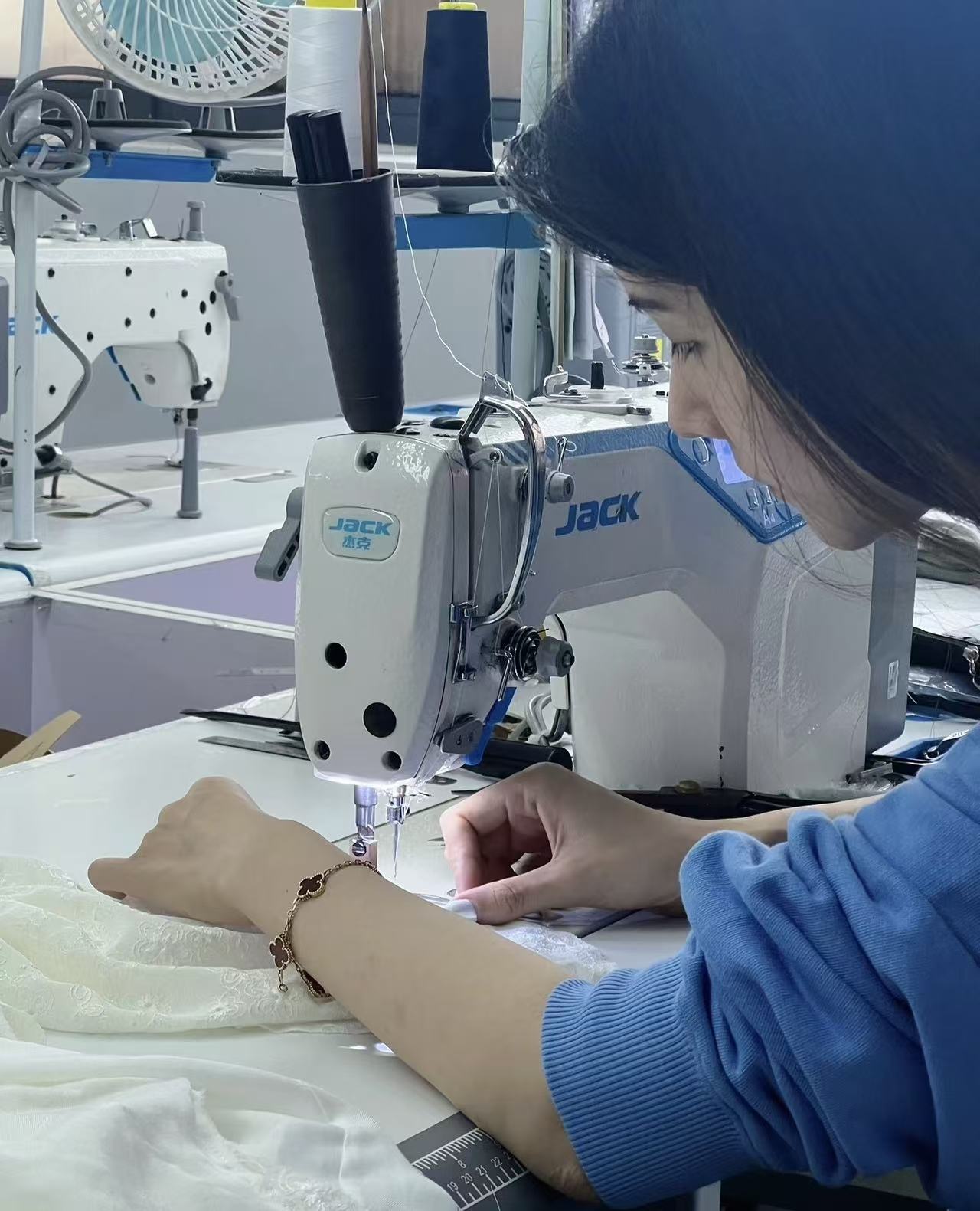 Skilled sewing operator at work - Youyi Knitwear factory